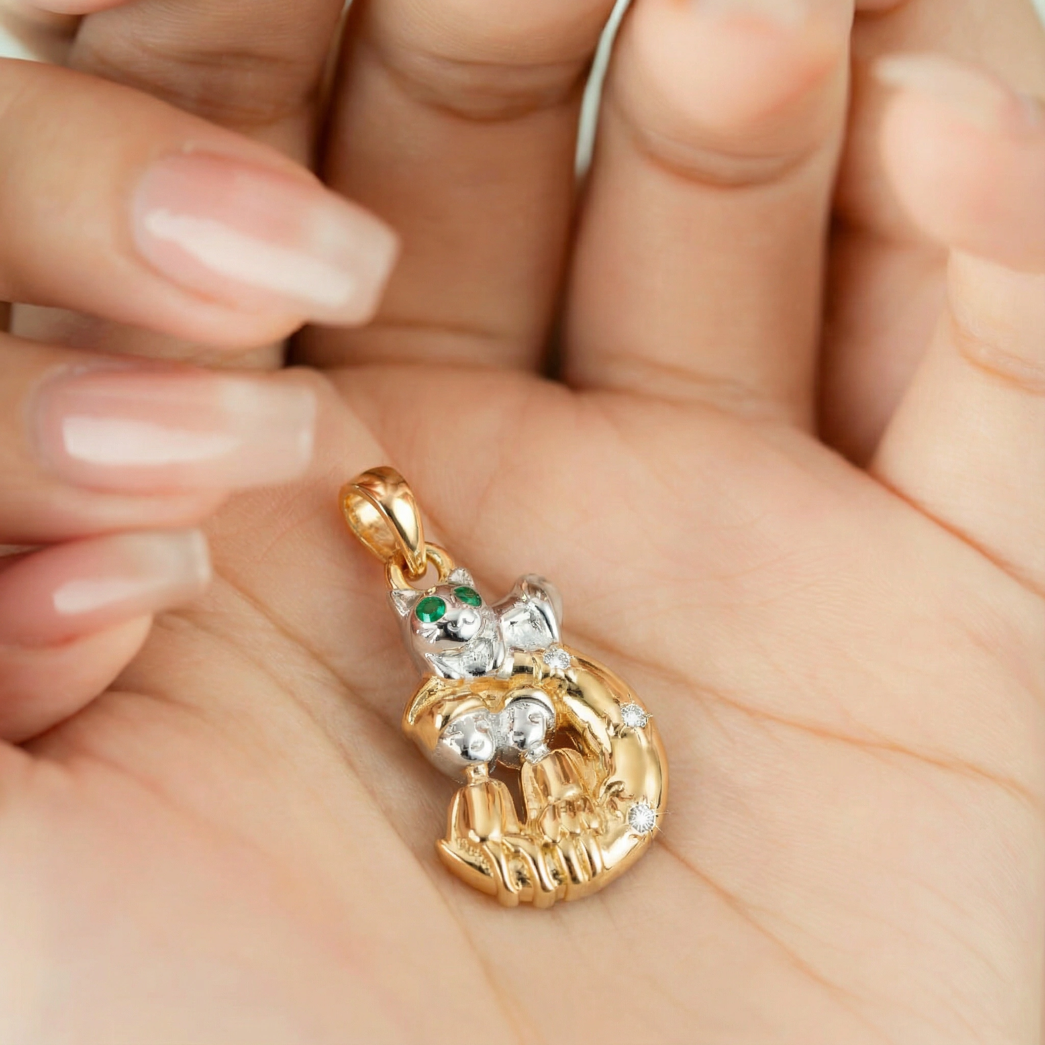 Mystical Guardian Pendant - Couple & Cat on Moon Talisman for Love & Protection - Image 9