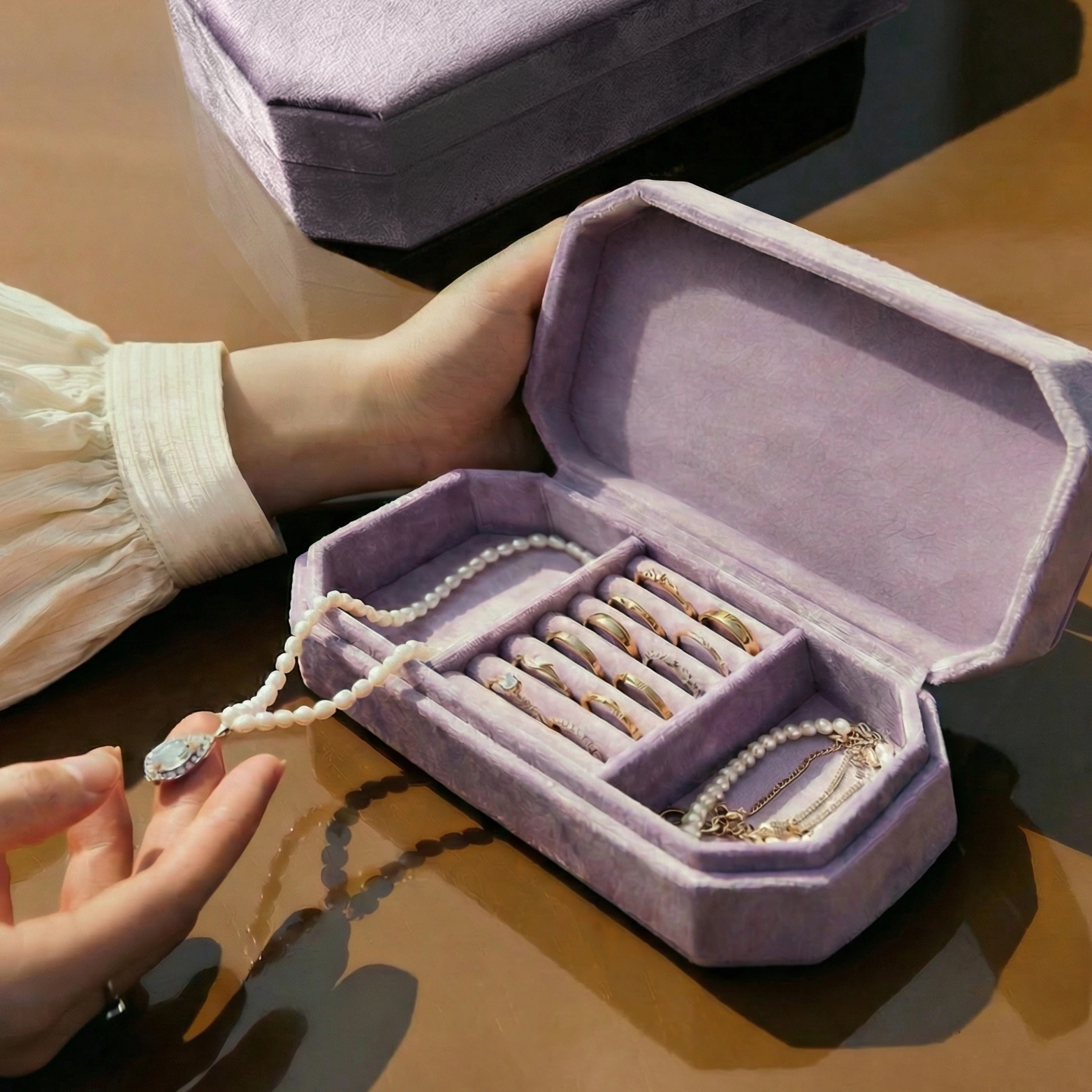 Velvet Jewelry Box with Custom Compartments - Image 3